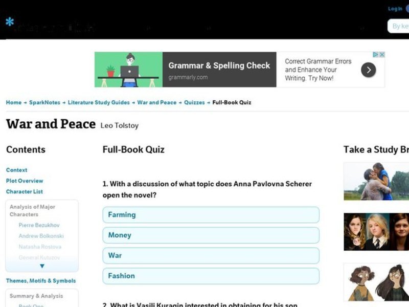 War and peace ar quiz answers