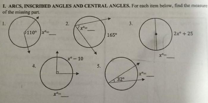 Central angles and arc measures worksheet