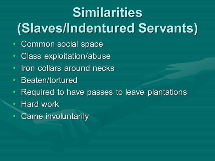 Similarities between indentured servants and slaves