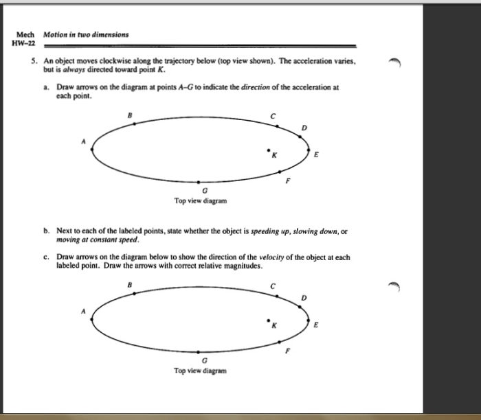 An object moves clockwise along the trajectory below